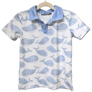 Millie & Maxx Boys Kids Short Sleeve Blue White Whale Print Polo Shirt. 4. 4T.